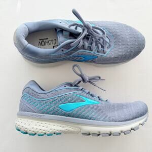Brooks Ghost 12 Grey Blue Teal Size 8.5 Knit Run Gym Walk Comfort Worn 1X